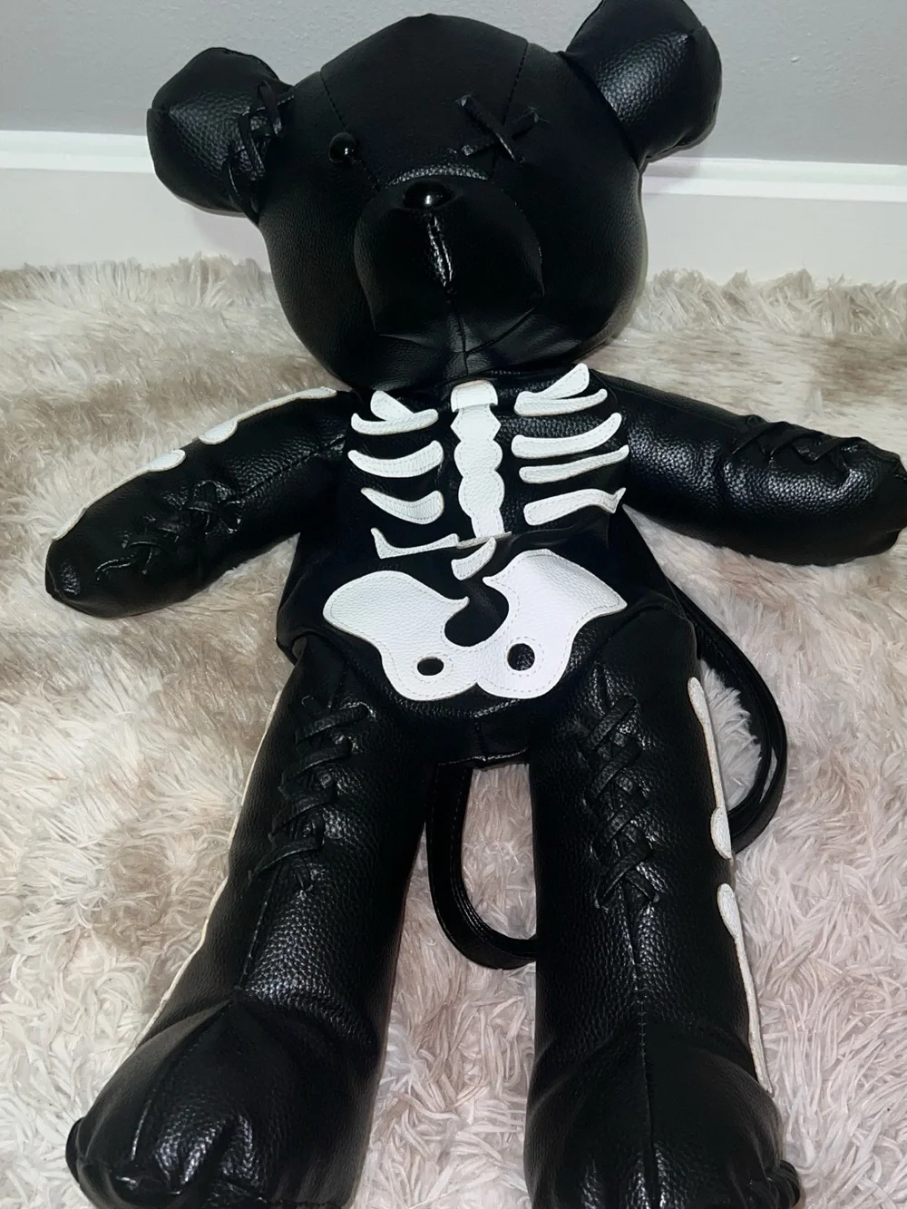 Black GrungeSkeleton Teddy Adult Plush Backpack Halloween Bag New/justDisplayed